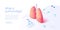 Pulmonary function test illustration in isometric vector design. Pulmonology theme image with doctor analyzing lungs on monitor.