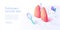 Pulmonary function test illustration in isometric vector design. Pulmonology theme image with doctor analyzing lungs on monitor.