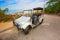 Pulmonia taxi with panoramic view of the Mazatlan Old City in the background, Mexico