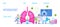 Pulmonologist, phthisiologist concept vector for the landing page, header. Scene of pulmonary fibrosis, tuberculosis, pneumonia,