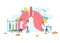 Pulmonology Concept. Creative vector illustration of medical doctors team inspecting lungs