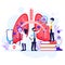 Pulmonology concept  doctors check human lungs for infections or problems by Covid-19 Corona virus illustration
