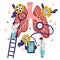 Pulmonology. Lung respiratory system examination, tuberculosis diagnosis. Pneumonia, covid 19 and lung cancer disease vector