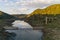 Pulo do Lobo waterfall drone aerial view with river guadiana and beautiful green valley landscape at sunset in Mertola Alentejo,