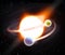 Pulsar star solar system with two planets in fire.