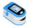 Pulse oximeter icon on the median finger for measuring oxygen in the blood. Health care for blood saturation test