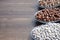 Pulses in a bowl; Haricot beans, kidney bean and chickpea