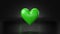 Pulsing green heart shape object on black background.