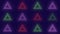 Pulsing neon colorful triangles pattern in rows