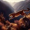 Puma sprints across rocky mountainous terrain