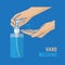 Pump alcohol gel Hand sanitizer Alcohol-based hand rub. Rubbing alcohol. Wall mounted soap dispenser.