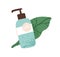 Pump bottle of organic vegan beauty cosmetic product. Pack of eco essential on green leaf. Natural liquid essence for