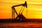 Pump jack in the oil field at sunset