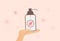 Pump spray bottle with medical antiseptic vector flat illustration. Disinfection alcohol liquid on the hand.