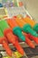 Pumping balloons Many colorful plastic on the tray Stationery pen background