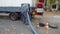 Pumping off the sewage tank of a mobile sanitary container into the sewage system