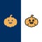 Pumpkin, American, Usa  Icons. Flat and Line Filled Icon Set Vector Blue Background