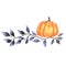 Pumpkin and black leaves border watercolor illustration for decoration on Halloween.