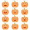 Pumpkin cartoon icons with faces. Set of colored characters. Cute, funny and happy vector illustrations and vegetables.