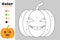 Pumpkin in cartoon style, color by number, halloween education paper game for the development of children, coloring page, kids pre