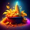 Pumpkin and corn in a bowl on a dark background. Generative AI