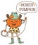 Pumpkin cowgirl vector printable color illustration. Halloween girl pumpkin wearing cowboy hat and cowboy boots drops lasso