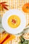 Pumpkin Cream Soup Healthy Autumn Food Flat Lay