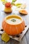 Pumpkin cream soup in pumkin