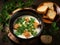 Pumpkin cream soup with pumpkin seeds and croutons. Generative by AI