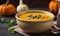 Pumpkin cream soup on the table