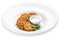 Pumpkin cutlets with white sauce. Vegetarian dish. Isolated image on a white background