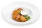 Pumpkin cutlets with white sauce. Vegetarian dish. Isolated image on a white background