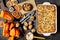 Pumpkin dump cake with hazelnuts and rolled oats