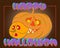Pumpkin eating a small pumpkin, happy halloween creative logo