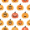 Pumpkin Emoji Seamless Pattern. Halloween Happy Pumpkins characters. Thanksgiving planner Sticker. Laughing with tears