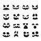 Pumpkin faces. Halloween evil devil face. Scary smile mouth, spooky nose and pumpkins eyes vector illustration set