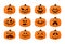 Pumpkin faces. Scary Halloween carved symbol with spooky emotions, Jack face bright pumpkins collection, autumn