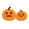 Pumpkin family love couple. Happy Halloween. Funny creepy smiling face. Lips and moustaches. Cute cartoon baby character. Greeting