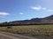 Pumpkin Field at Harvest with Blue Sky and Mountains in Background