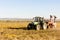 pumpkin field with a tractor during the harvest, Lower Austria