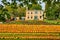 Pumpkin and flower farm in Maine with variety of sizes and home estate in background