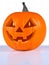 Pumpkin, halloween, old jack-o-lantern on white background with flames in the eyes