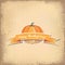 Pumpkin with Happy Thanksgiving banner and retro background