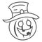 Pumpkin in hat thin line icon, Halloween concept, Creepy pumpkin sign on white background, funny scared face in hat icon