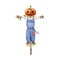 Pumpkin head scarecrow watercolor illustration. Hand drawn cartoon style halloween spooky element. Countryside hay