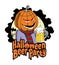 Pumpkin holding a beer mug. Vector illustration. Halloween party invitation or poster design concept