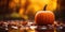 Pumpkin on a horizontal image with space for text. Photo on the theme of Halloween. Generative AI