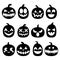 Pumpkin icons set, Halloween scary faces design set, horror decoration in black on white background