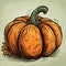 Pumpkin illustration. Colorful icon. Autumn harvest. Vegetarian raw food. Generative AI