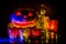 Pumpkin lantern for Halloween, Jack-lantern, night lamp for the holiday, candles, candlesticks, decorations and lights